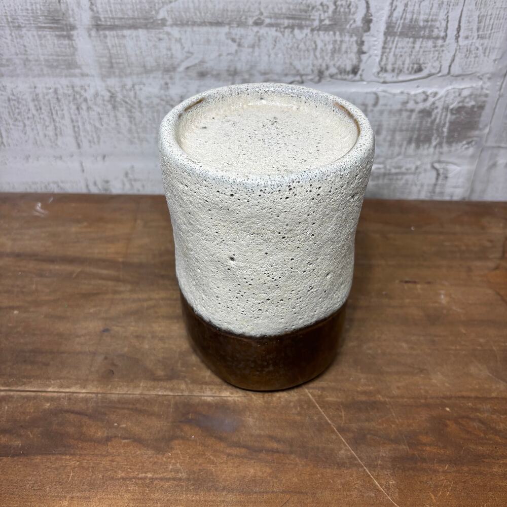 Small Textured Ceramic Candle Holder in White and Bronze